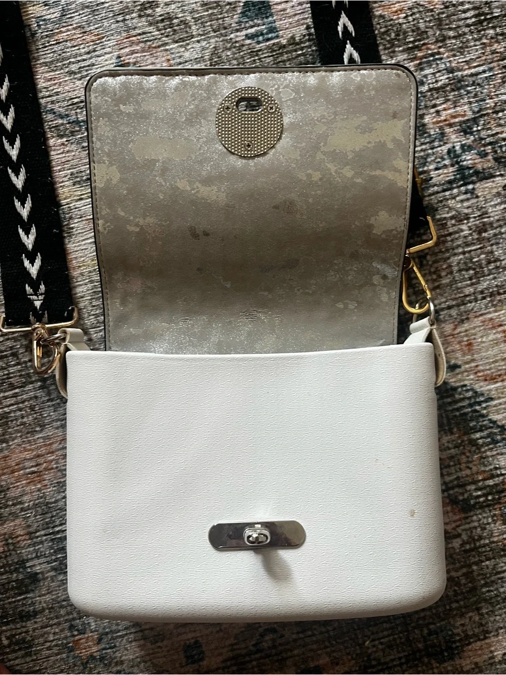 MOOST Quilted Crossbody Bag in Beige with Black Strap